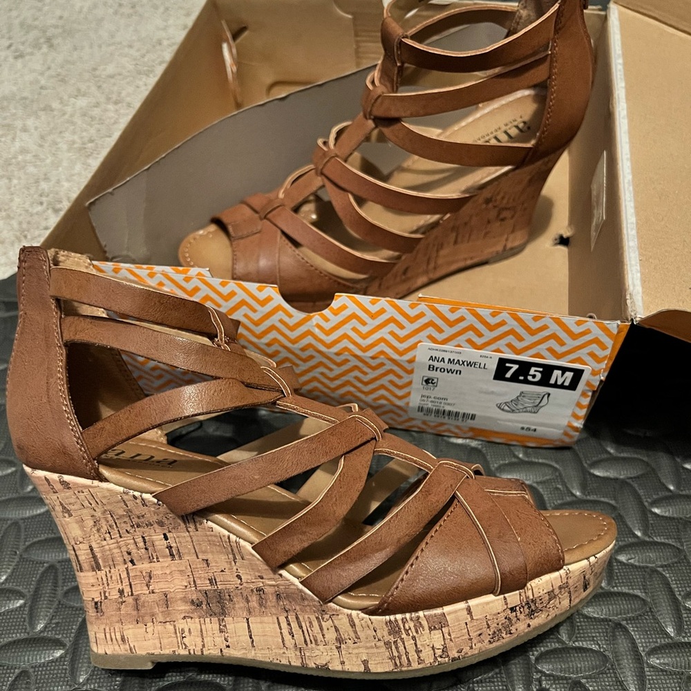 a.n.a Tan Strappy Wedge Sandals